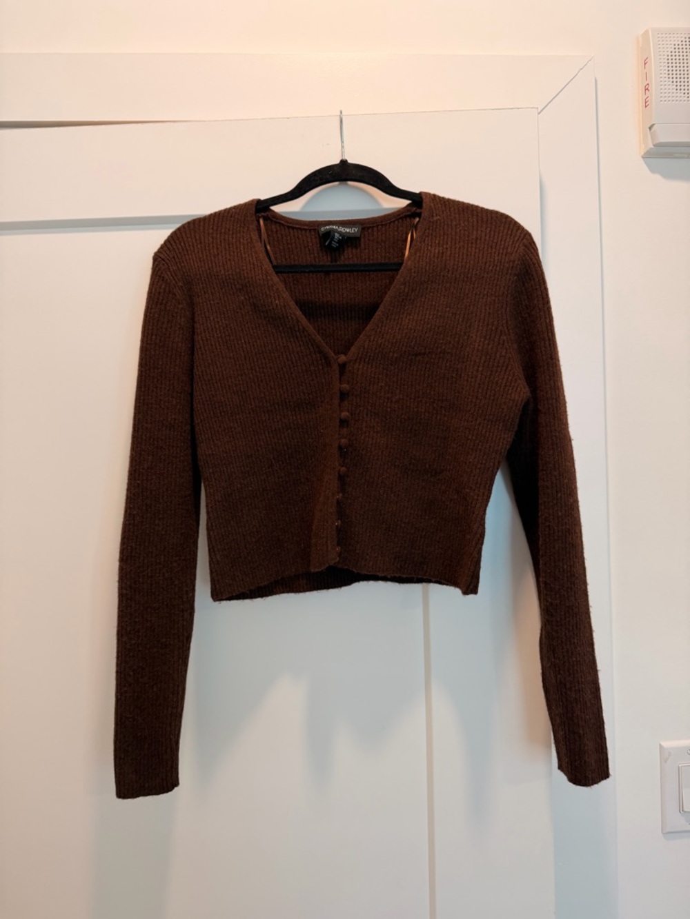 Cynthia Rowley Chocolate Brown V-Neck Button Cropped Sweater
